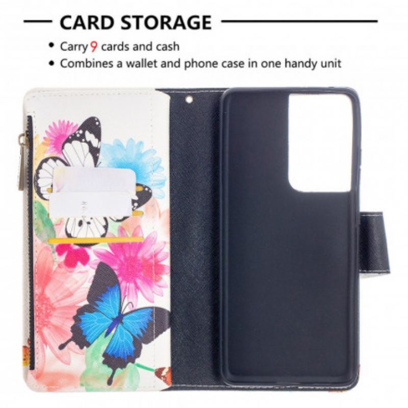 Housse Samsung Galaxy S21 Ultra 5G Poche Zippée Papillons