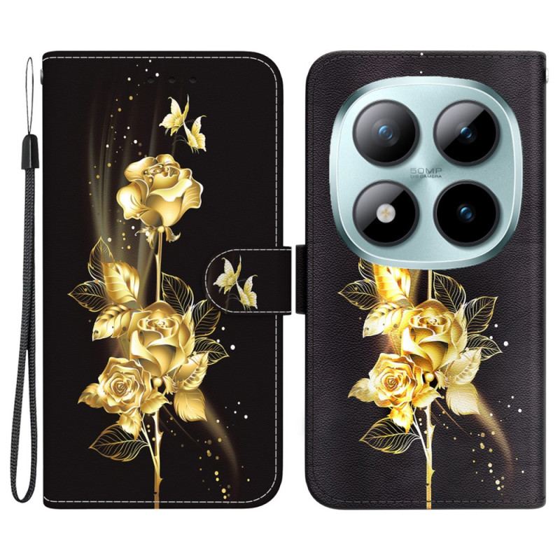 Housse Xiaomi Redmi Note 15 Pro 5G Papillon Doré et Roses