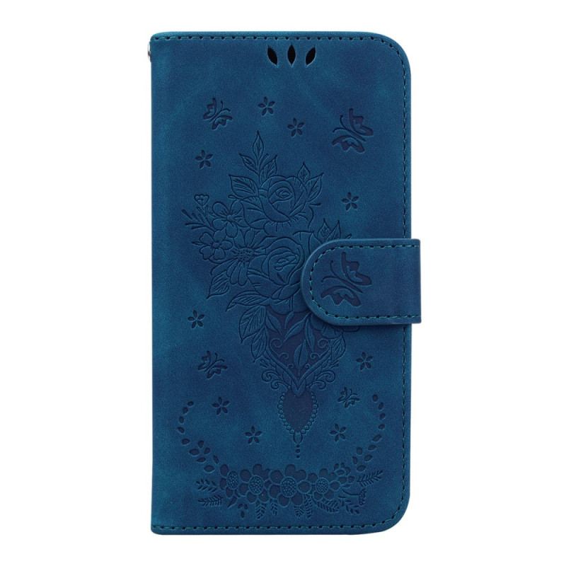 Housse Samsung Galaxy A14 5G / A14 Roses et Papillons à Lanière