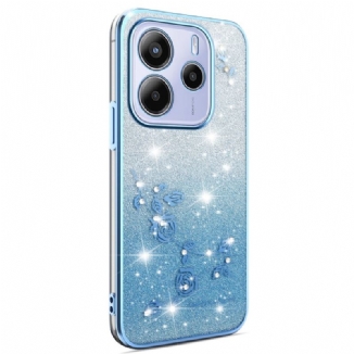 Coque pour Xiaomi Redmi Note 14 4G Dégradé Fleurs Paillettes
