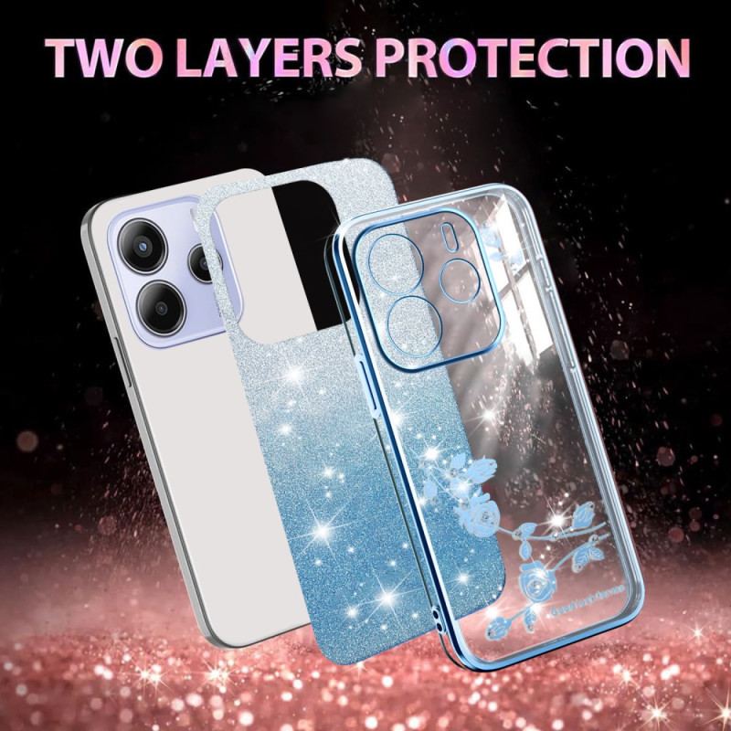 Coque pour Xiaomi Redmi Note 14 4G Dégradé Fleurs Paillettes