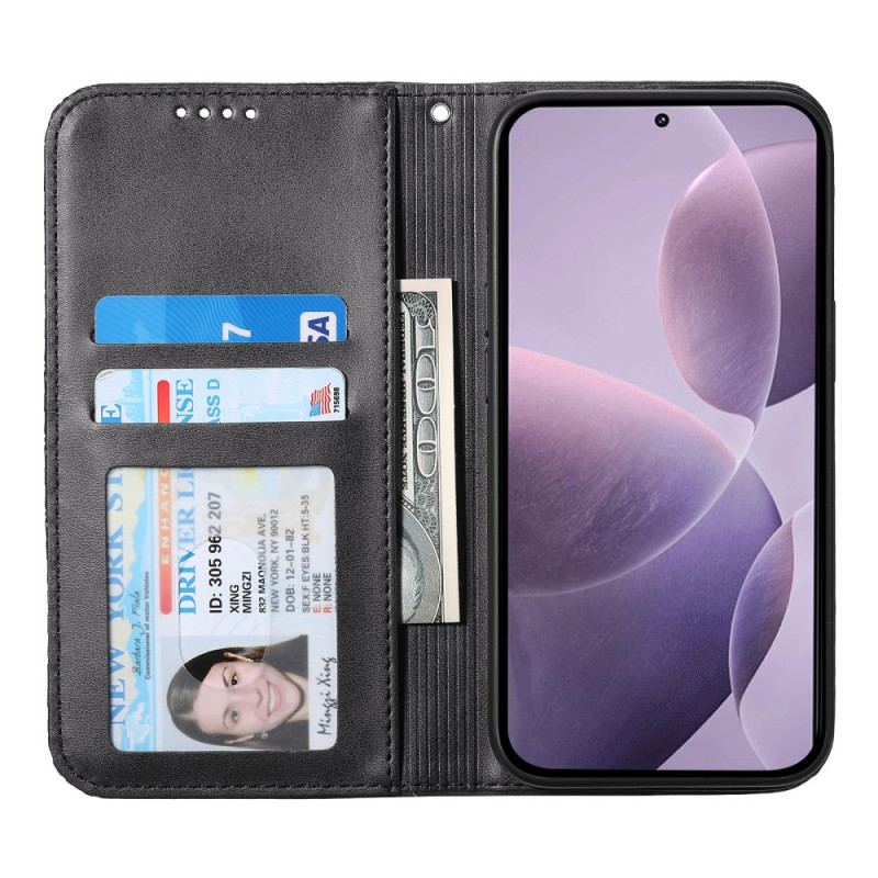 Flip Cover Xiaomi Redmi Note 14 4G Motif Losanges à Lanière