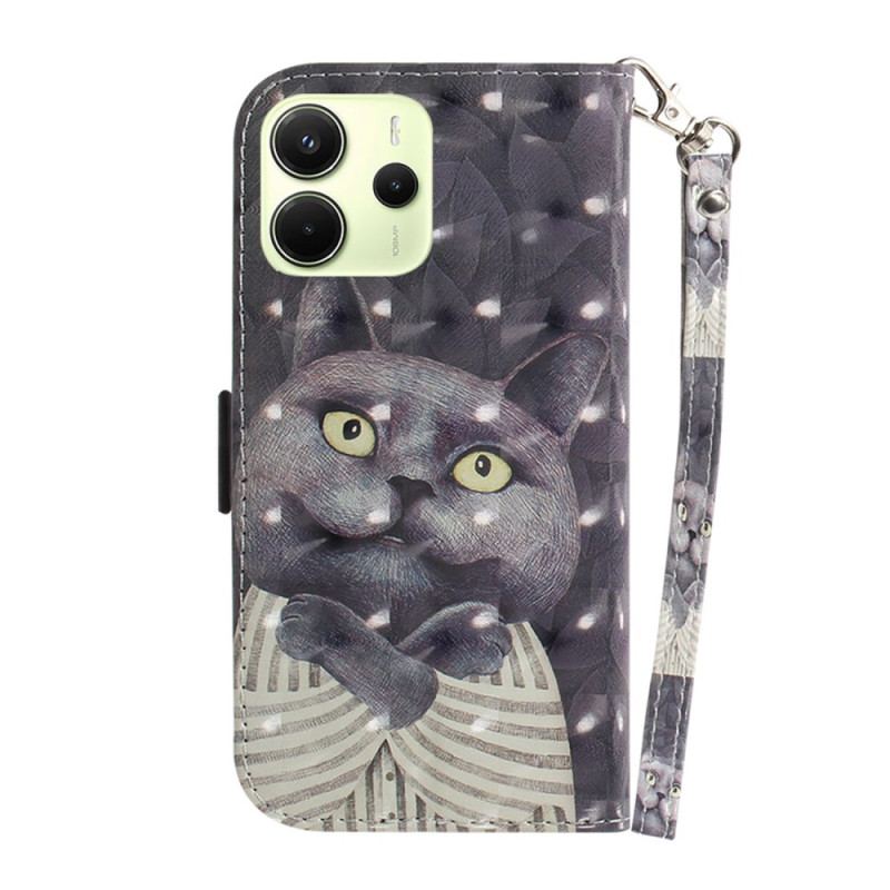 Housse Xiaomi Redmi Note 14 4G Chat Gris à Lanière