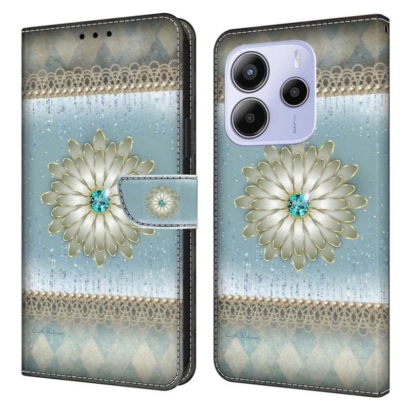 Housse Xiaomi Redmi Note 14 4G Fleur et Diamant Bleu