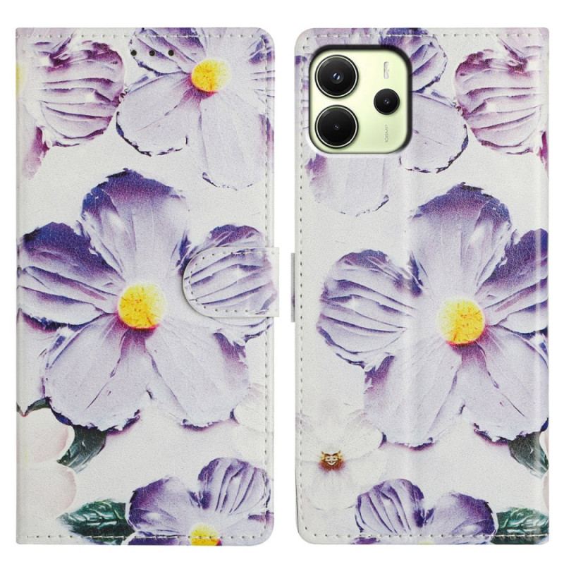 Housse Xiaomi Redmi Note 14 4G Fleurs Violettes et Blanches