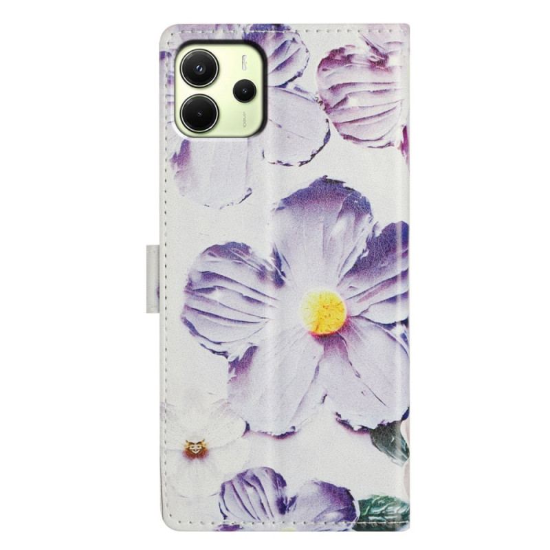 Housse Xiaomi Redmi Note 14 4G Fleurs Violettes et Blanches