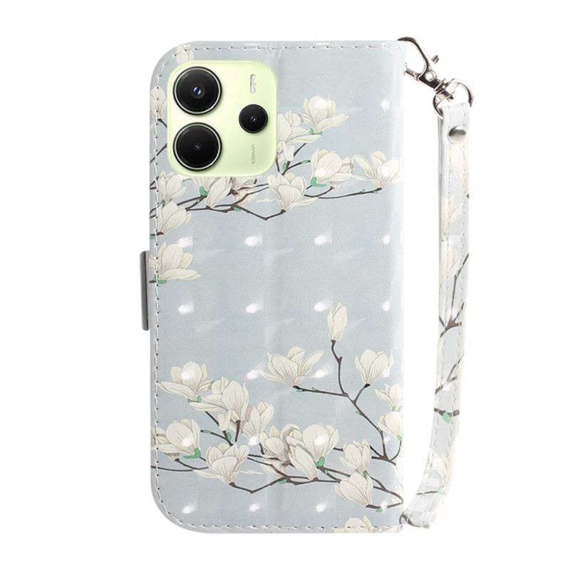 Housse Xiaomi Redmi Note 14 4G Magnolias à Lanière