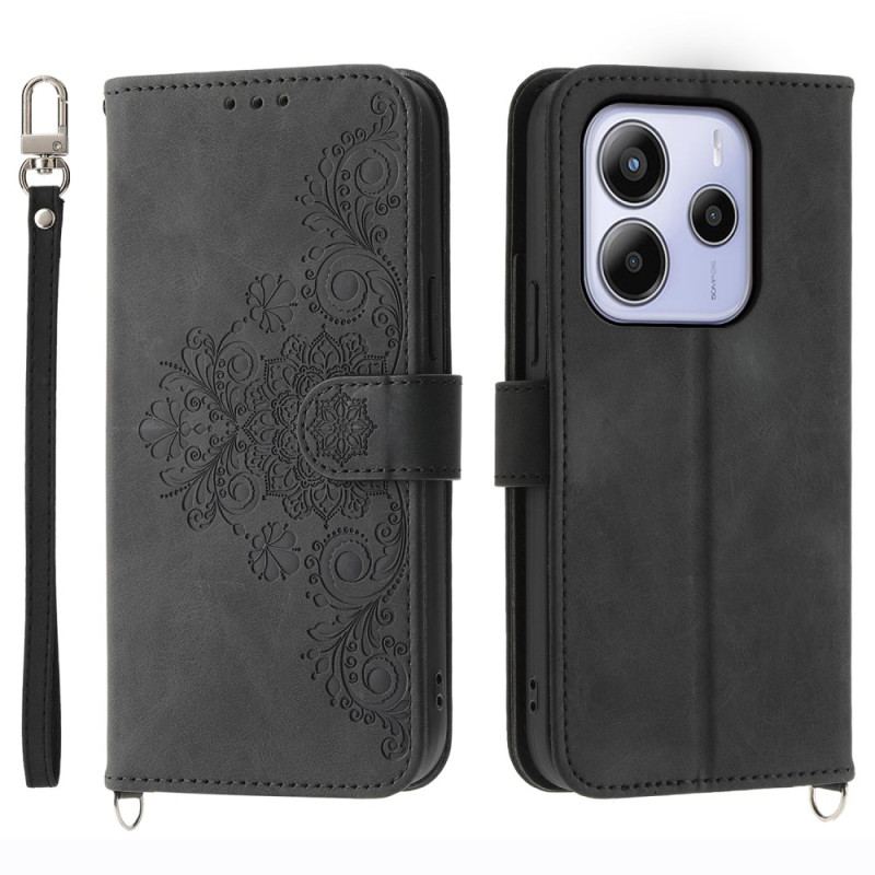 Housse Xiaomi Redmi Note 14 4G Motif Floral et Sangles