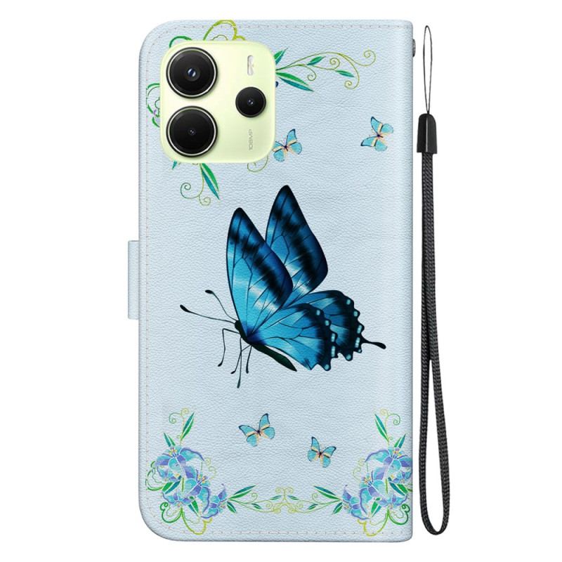 Housse Xiaomi Redmi Note 14 4G Papillon Bleu et Fleurs