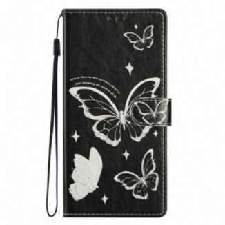 Housse Xiaomi Redmi Note 14 4G Papillons Blancs et Noirs