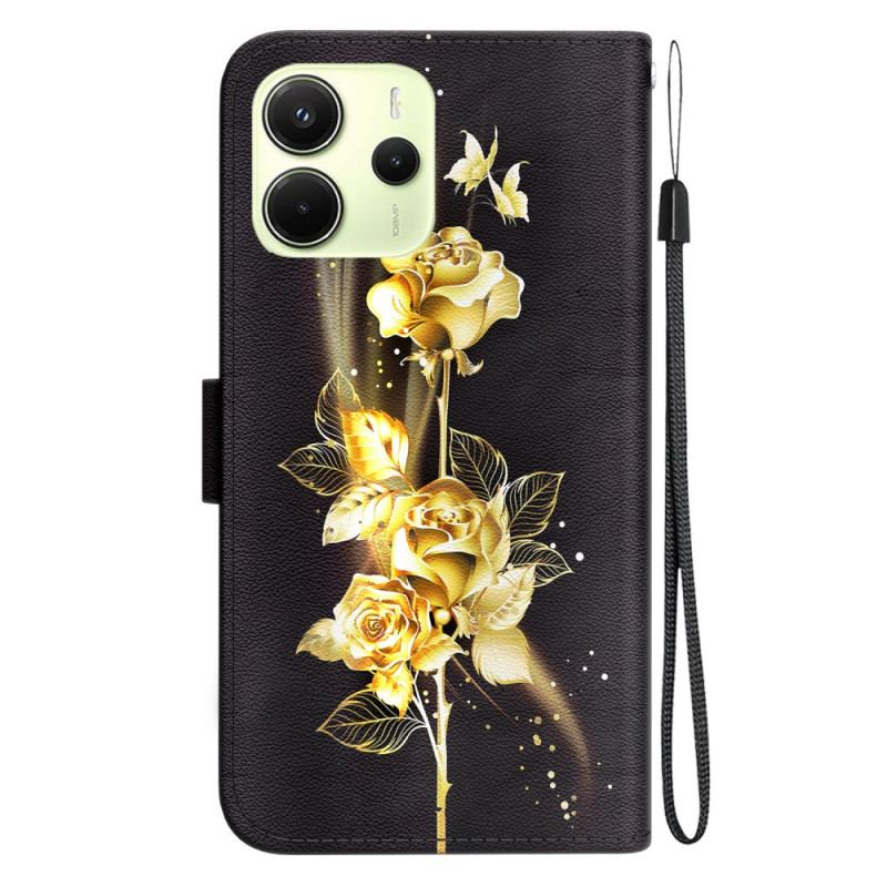 Housse Xiaomi Redmi Note 14 4G Papillons Dorés et Roses