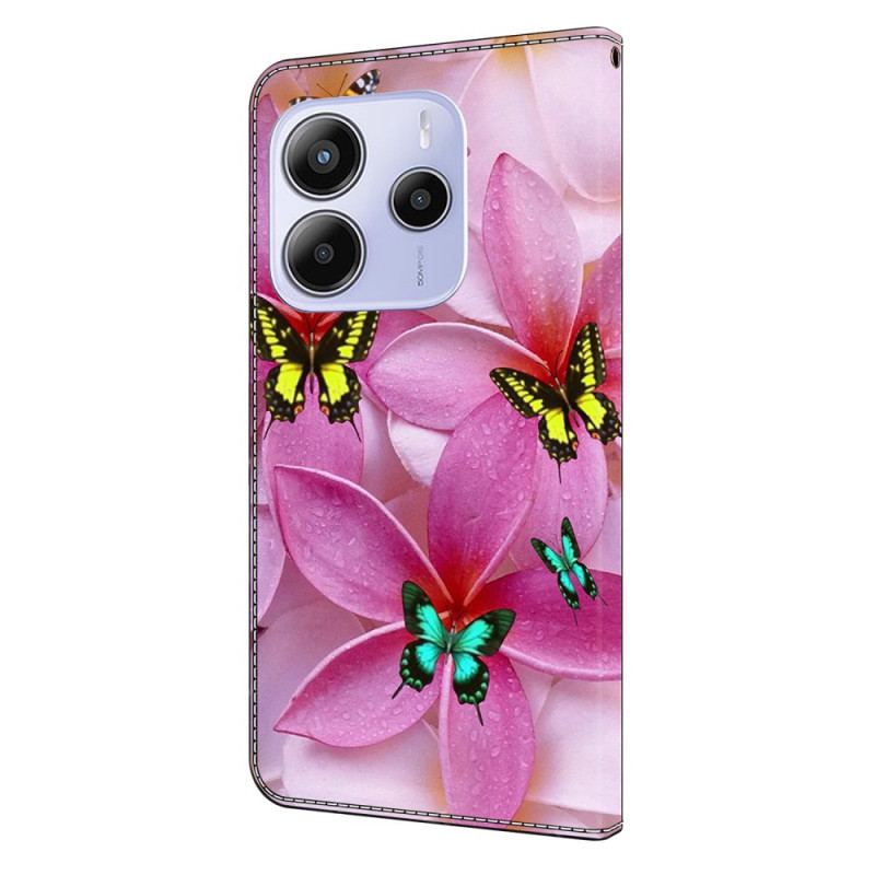 Housse Xiaomi Redmi Note 14 4G Papillons et Fleurs Roses