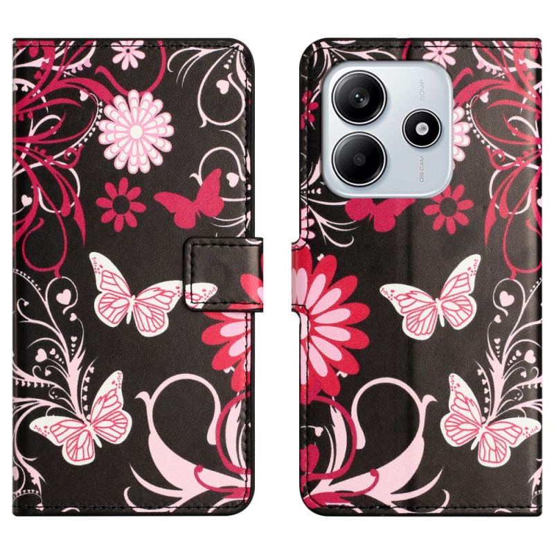 Housse Xiaomi Redmi Note 14 4G Papillons sur Fond Noir