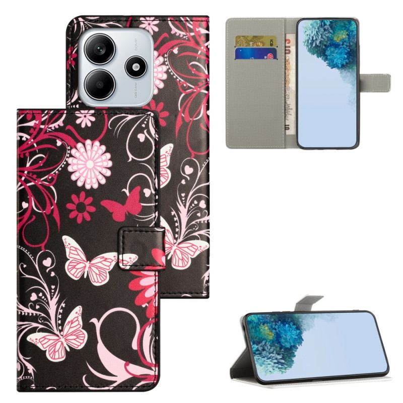 Housse Xiaomi Redmi Note 14 4G Papillons sur Fond Noir