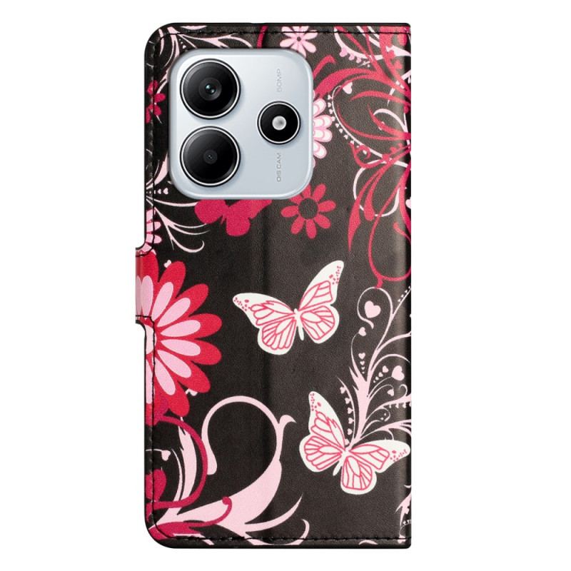 Housse Xiaomi Redmi Note 14 4G Papillons sur Fond Noir