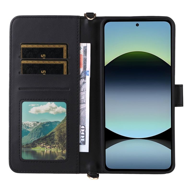 Housse Xiaomi Redmi Note 14 4G Portefeuille Premium avec Lanière et Bandoulière