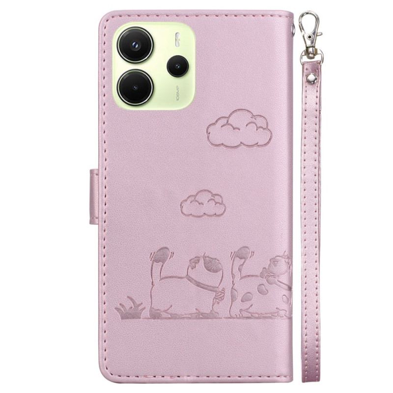 Housse Xiaomi Redmi Note 14 4G Scène de Chats à Lanière