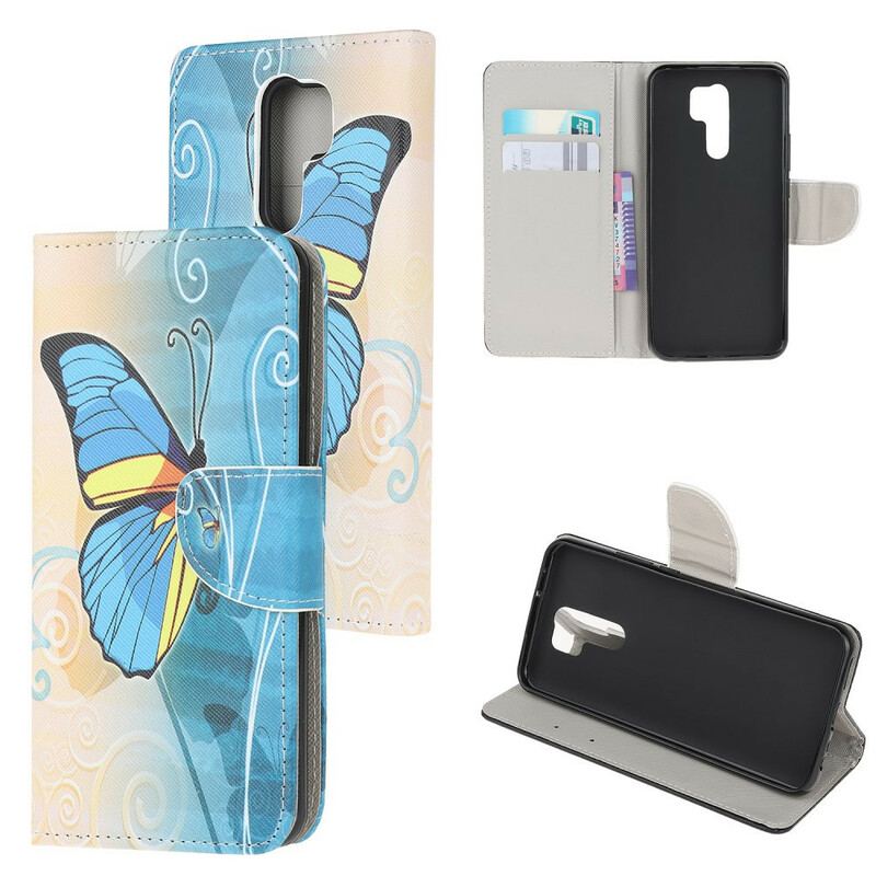 Housse Xiaomi Redmi 9 Papillon Bleu et Jaune