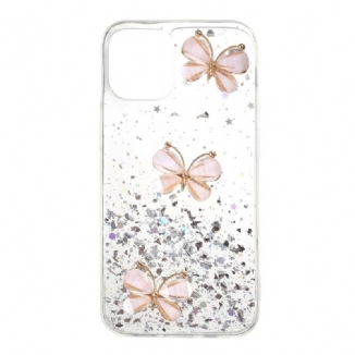 Coque iPhone 12 Mini Paillettes Papillons 3D