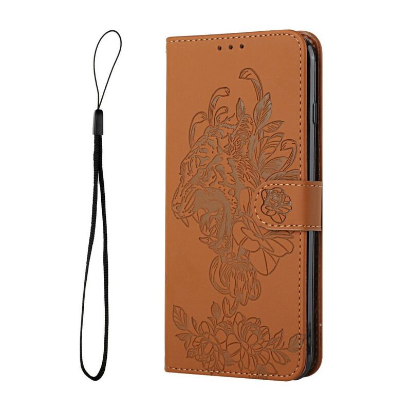 Housse iPhone 12 Mini Tigre Baroque à Lanière