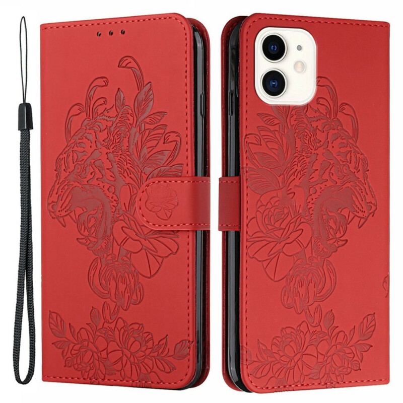 Housse iPhone 12 Mini Tigre Baroque à Lanière