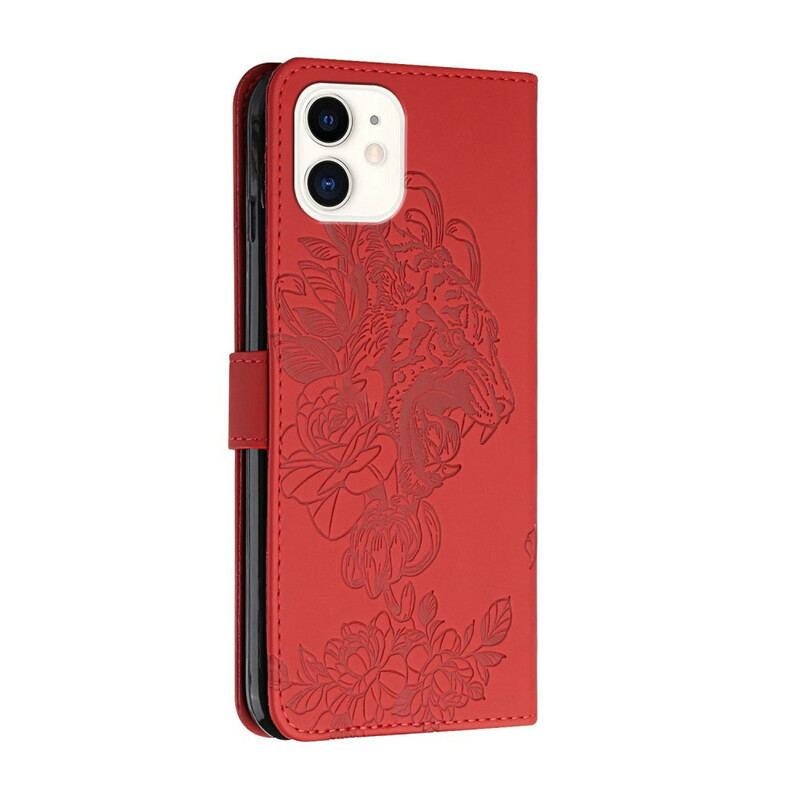 Housse iPhone 12 Mini Tigre Baroque à Lanière