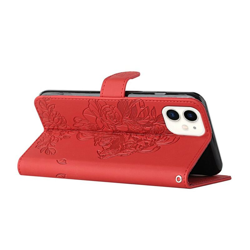 Housse iPhone 12 Mini Tigre Baroque à Lanière