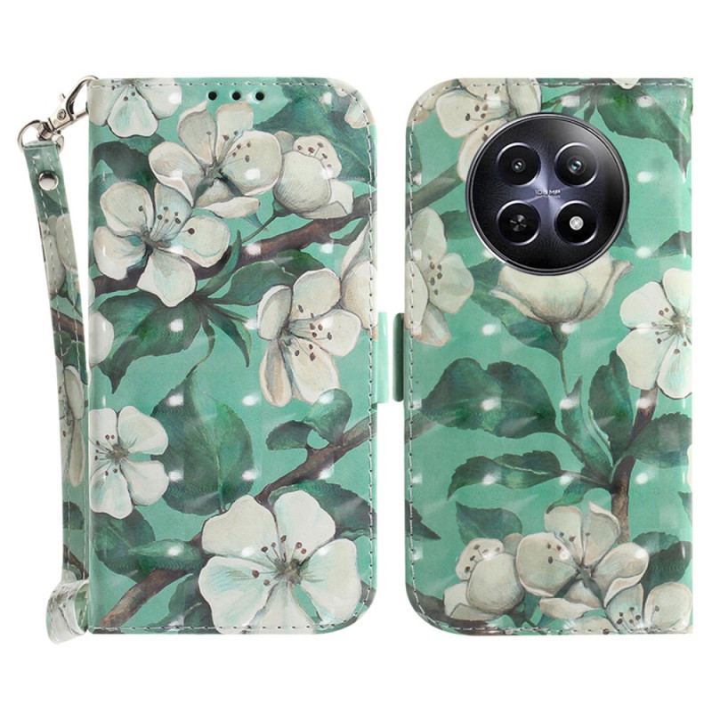Housse Realme 12 5G / 12X 5G Fleurs Aquarelle à Lanière