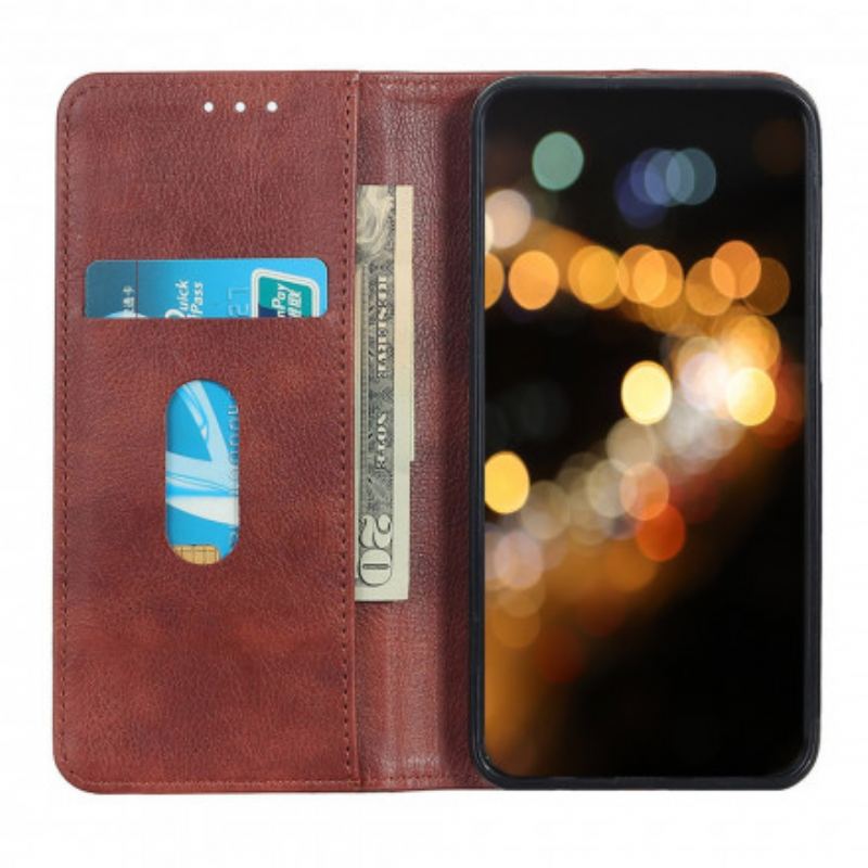 Flip Cover Samsung Galaxy A22 5G Cuir Litchi Fendu Élégance