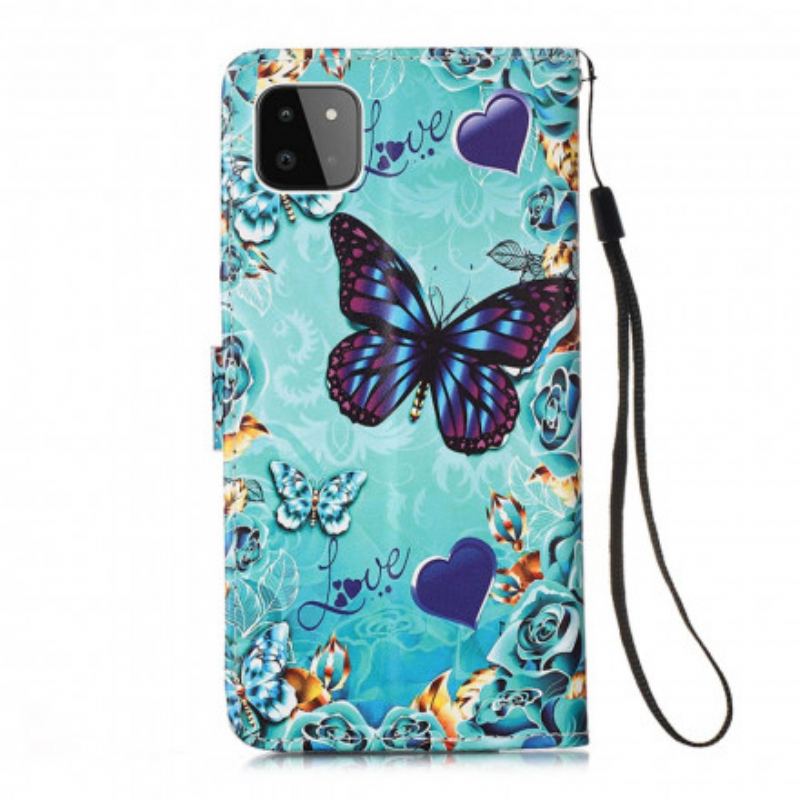 Housse Samsung Galaxy A22 5G Papillons Dorés