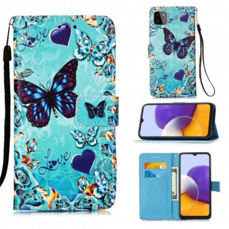 Housse Samsung Galaxy A22 5G Papillons Dorés