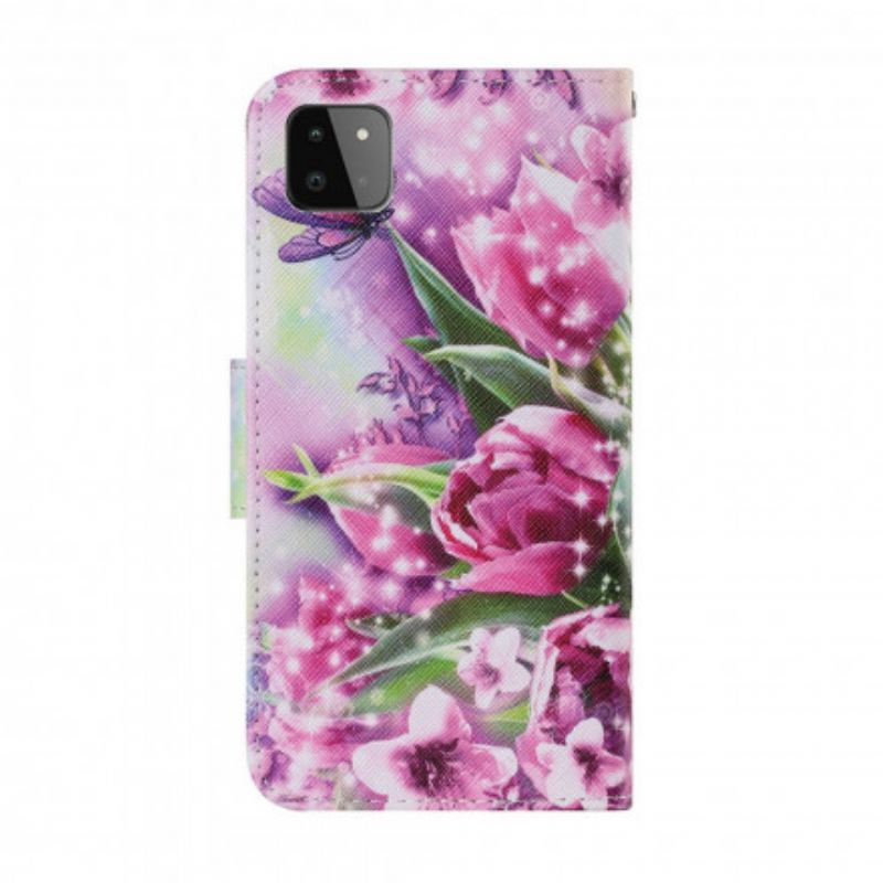 Housse Samsung Galaxy A22 5G Papillons et Tulipes