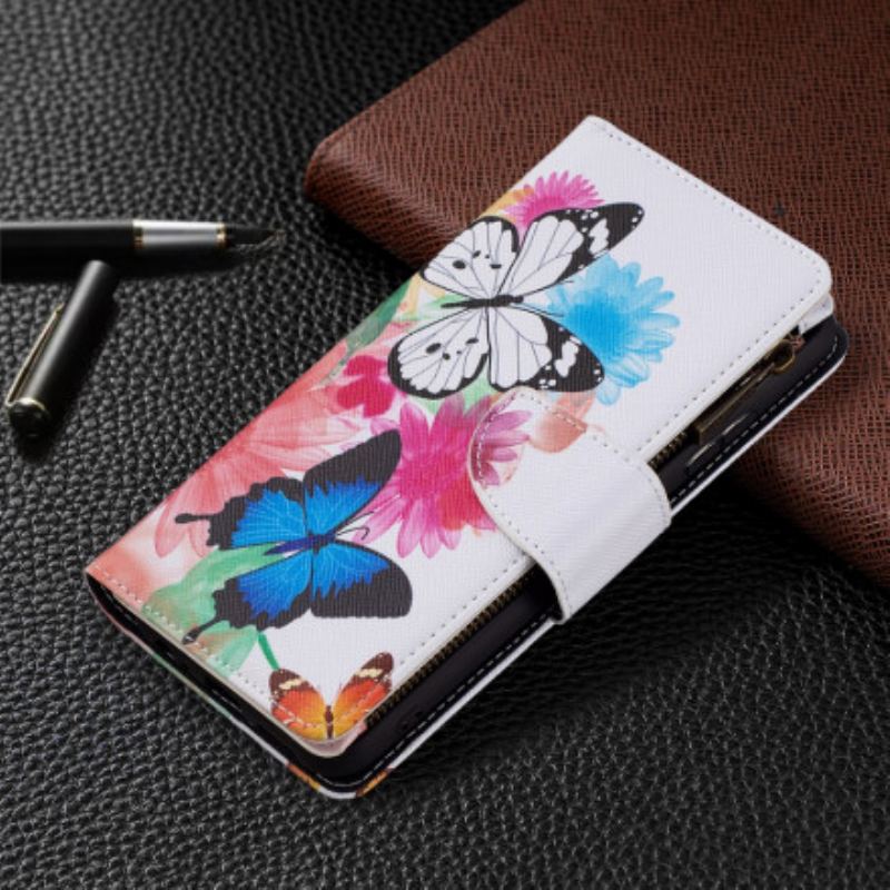 Housse Samsung Galaxy A22 5G Poche Zippée Papillons