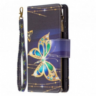 Housse Samsung Galaxy A22 5G Poche Zippée Papillons Art