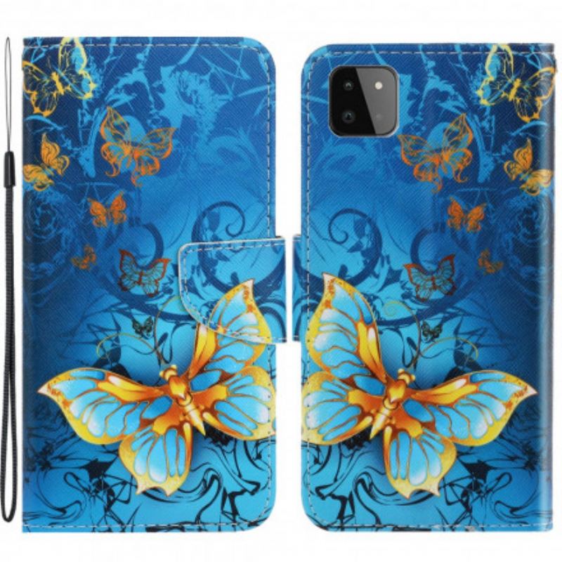 Housse Samsung Galaxy A22 5G Variations Papillons à Lanière