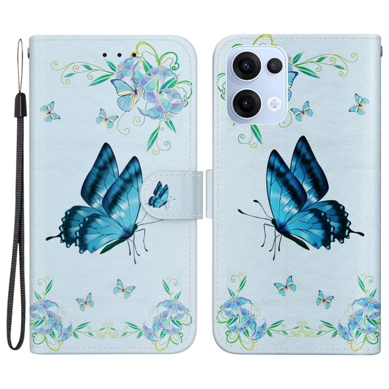 Housse Oppo Reno 13 5G Papillon et Fleurs Bleus
