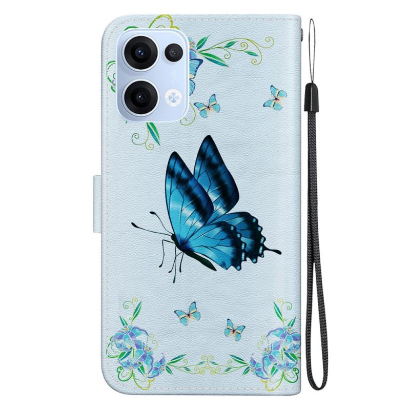 Housse Oppo Reno 13 5G Papillon et Fleurs Bleus