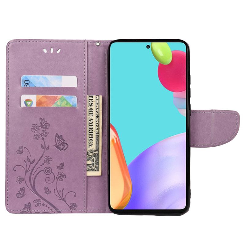 Housse Samsung Galaxy A23 5G Fleurs et Papillons à Lanière