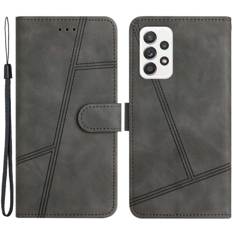 Housse Samsung Galaxy A23 5G Style Cuir Géométrique à Lanière