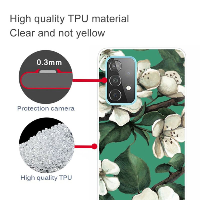 Coque Samsung Galaxy A72 4G / A72 5G Fleurs Blanches Peintes