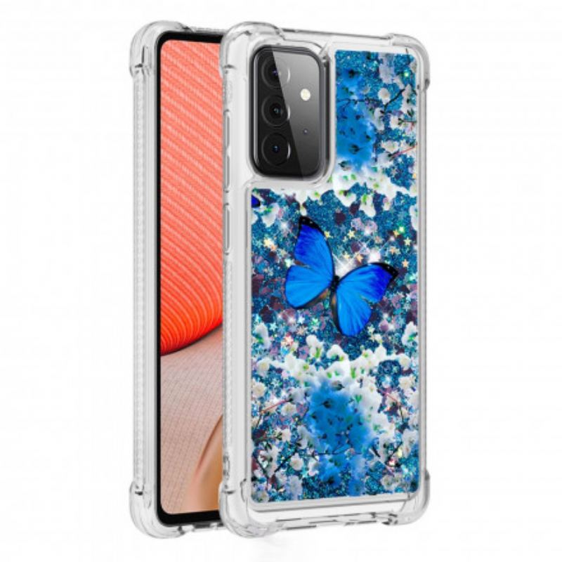 Coque Samsung Galaxy A72 4G / A72 5G Papillons Bleus Paillettes