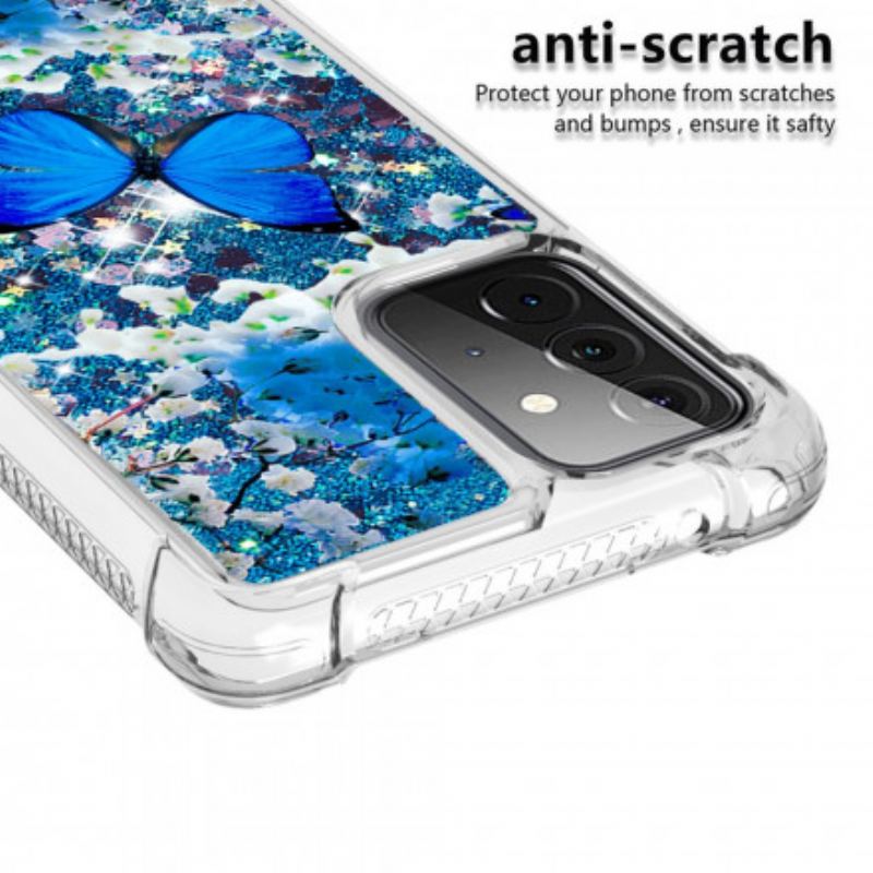 Coque Samsung Galaxy A72 4G / A72 5G Papillons Bleus Paillettes