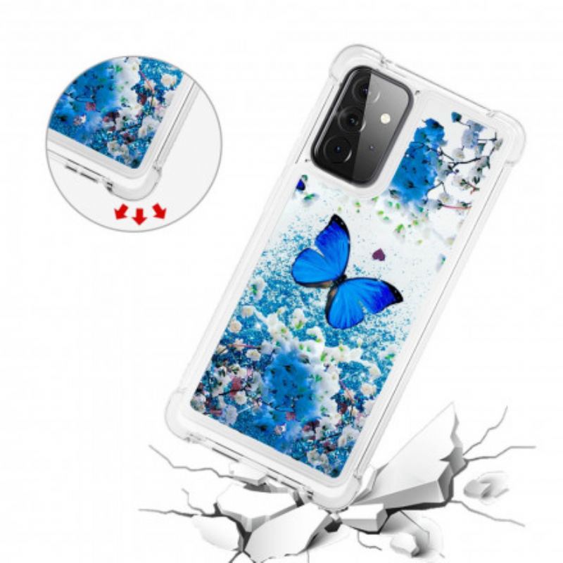 Coque Samsung Galaxy A72 4G / A72 5G Papillons Bleus Paillettes