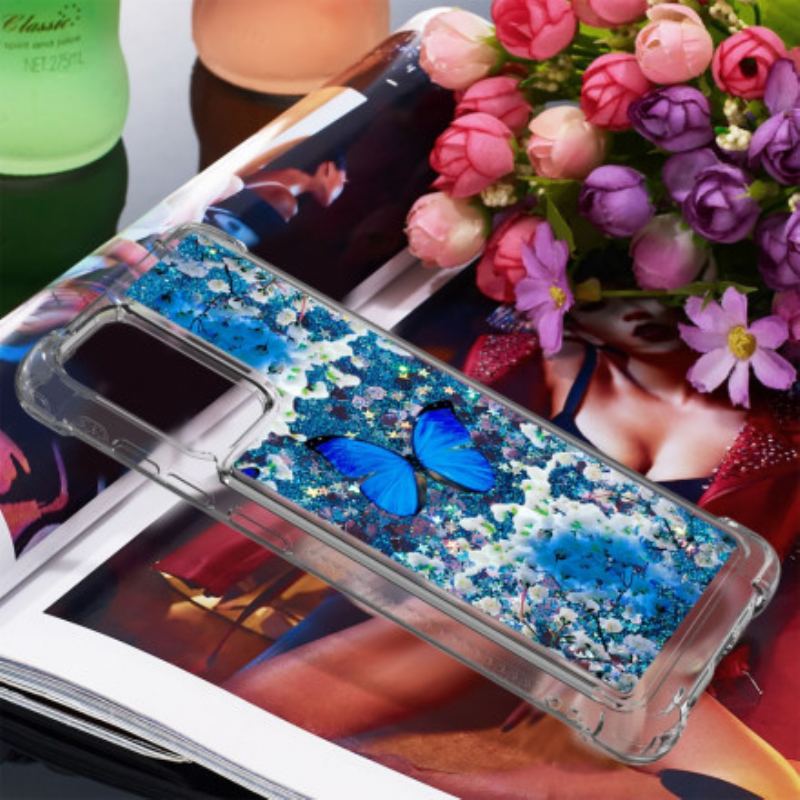 Coque Samsung Galaxy A72 4G / A72 5G Papillons Bleus Paillettes