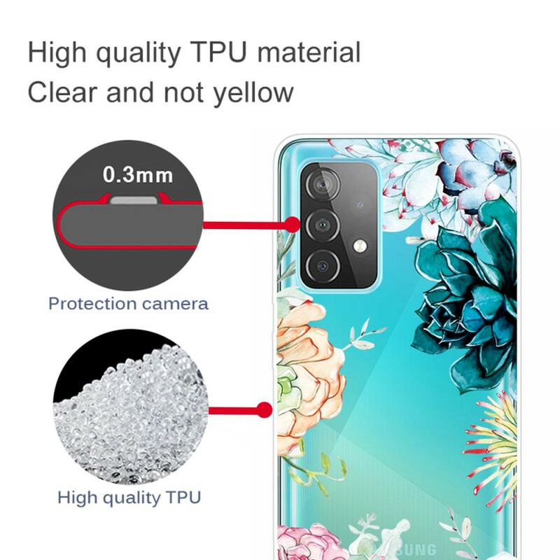 Coque Samsung Galaxy A72 4G / A72 5G Transparente Fleurs Aquarelle