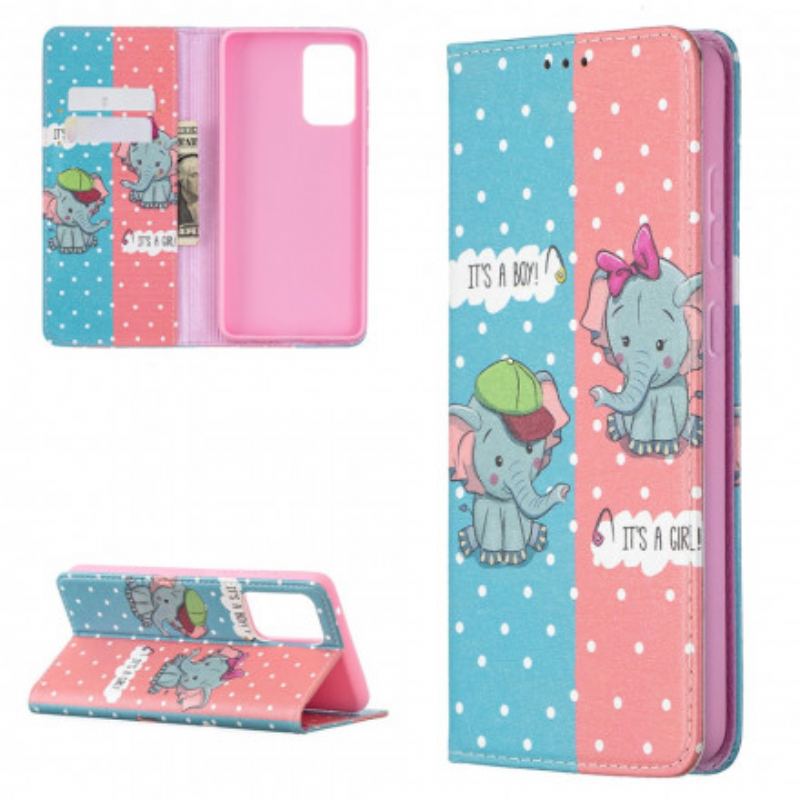 Flip Cover Samsung Galaxy A72 4G / A72 5G Bébés Éléphants