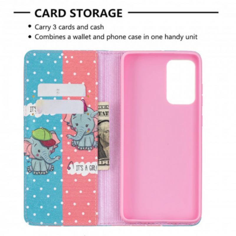 Flip Cover Samsung Galaxy A72 4G / A72 5G Bébés Éléphants