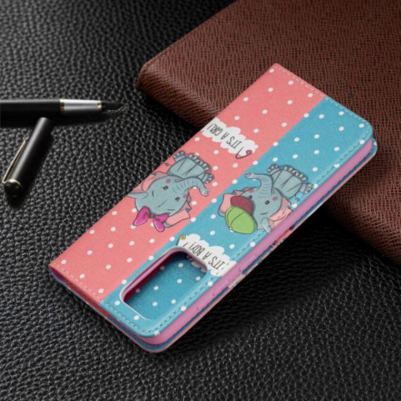 Flip Cover Samsung Galaxy A72 4G / A72 5G Bébés Éléphants