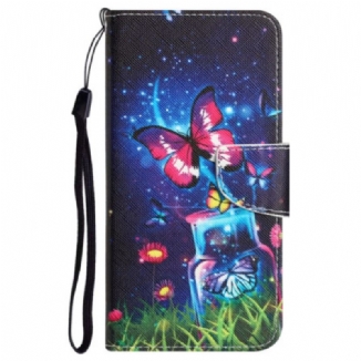 Housse Xiaomi Redmi 13C 4G/5G/Poco C65 Bouteille et Papillon à Lanière
