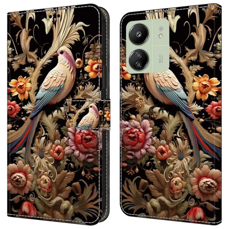 Housse Xiaomi Redmi 13C 5G/13C 4G / Poco C65 Fleur et Oiseau Vintage
